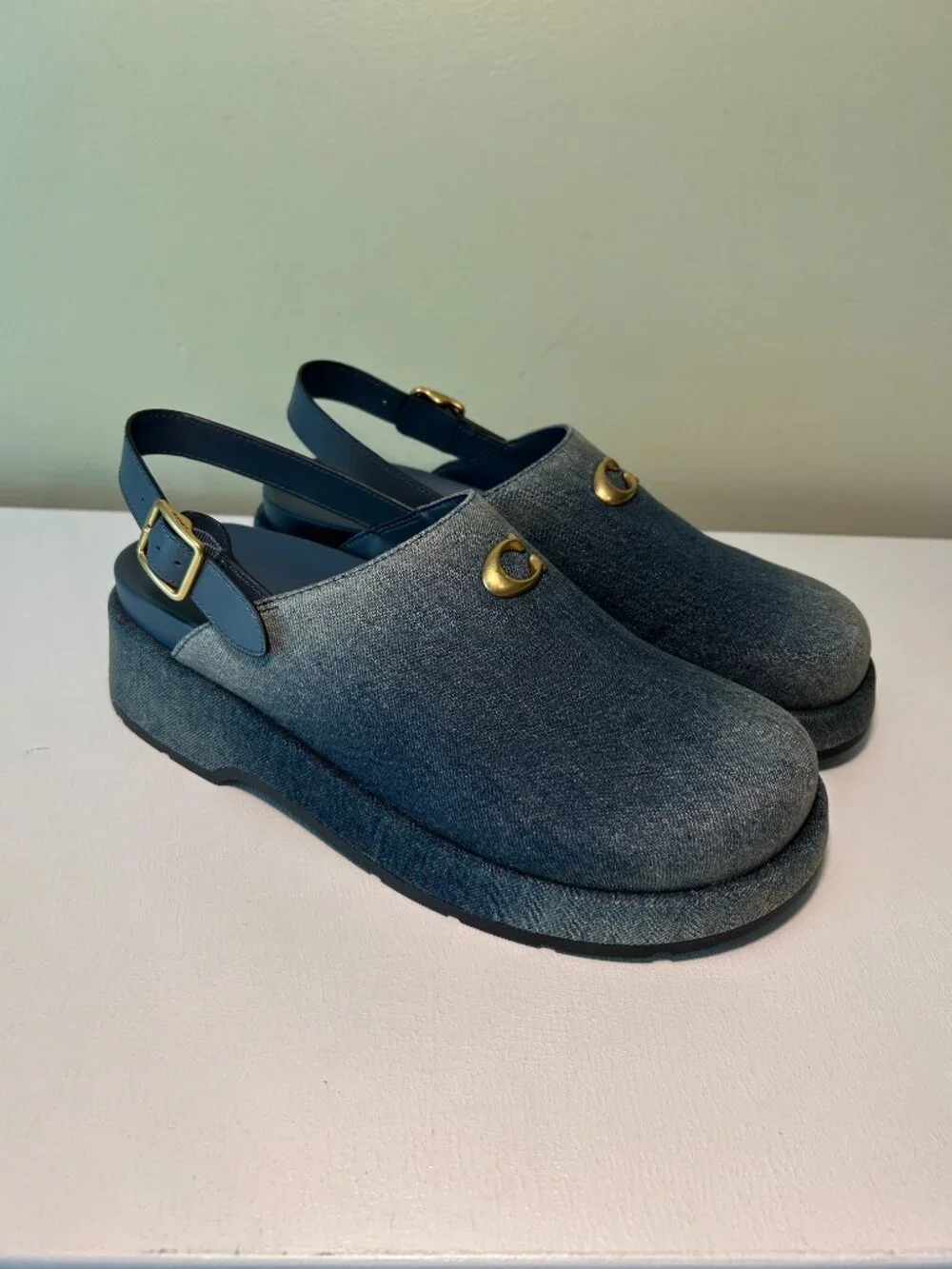 Coach Women's Sculpted C Platform Clog In Loved Denim